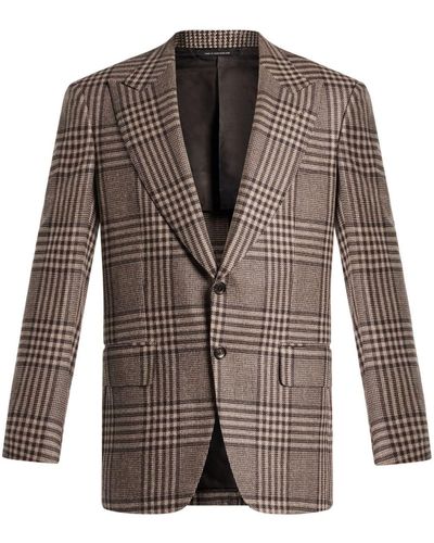 Tom Ford Checked Single-breasted Blazer - Brown