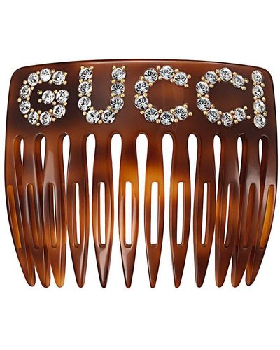 Gucci 【公式】 (グッチ)クリスタル グッチ ヘアコームトータスシェル アクリル樹脂 Undefined - ブラウン