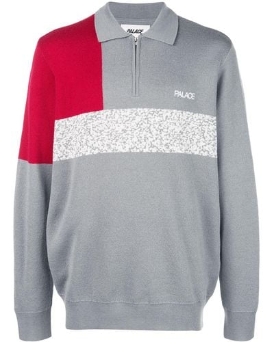 Palace Colour-block Zipped Sweater - Gray