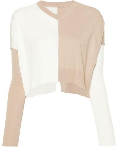 MM6 by Maison Martin Margiela Colour-block Cropped Sweater - White