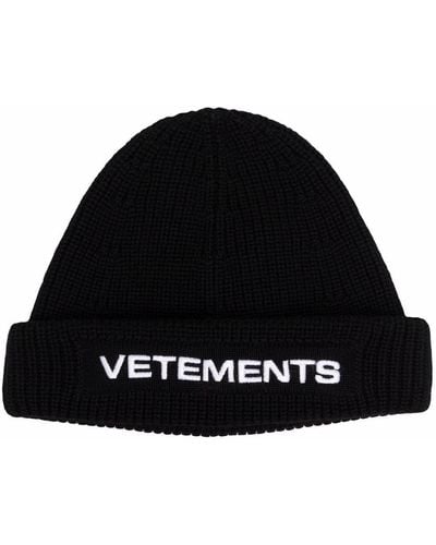 Vetements Logo-print Knitted Beanie - Black