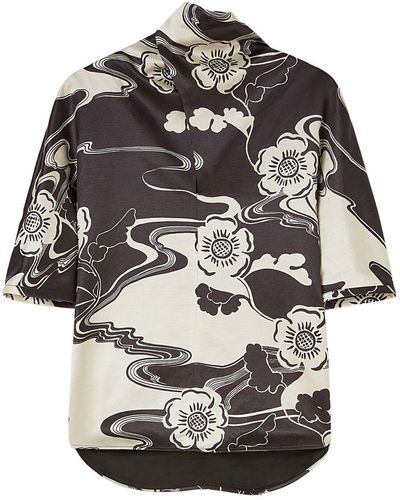 Jil Sander Floral-print Short-sleeve Blouse - Gray
