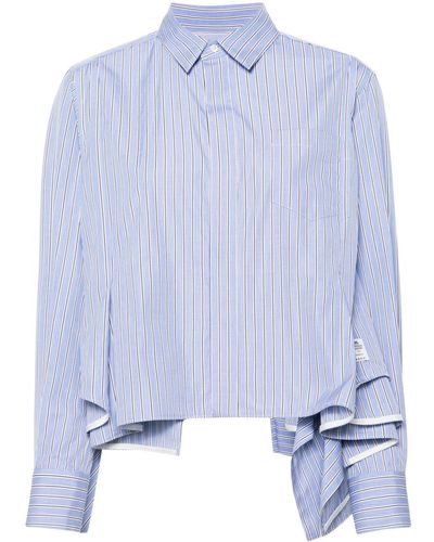 Sacai Handkerchief-hem Striped Shirt - Blue