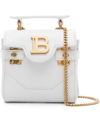 Balmain Mini B-buzz Leather Tote Bag - White