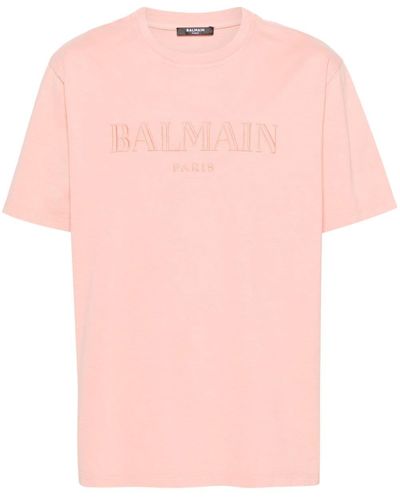 Balmain T-Shirt mit Logo-Stickerei - Pink