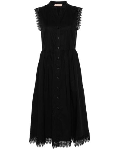 Twin Set Macramé-detail Midi Dress - Black