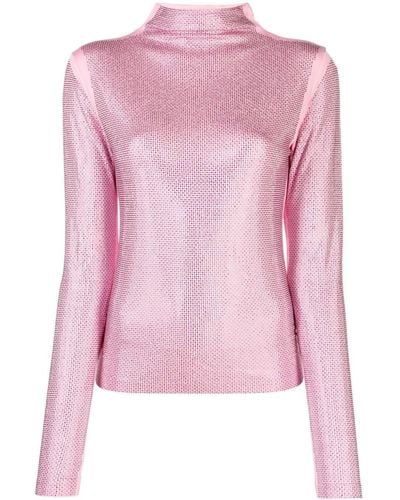 Patrizia Pepe Rhinestone-embellished High-neck T-shirt - Pink