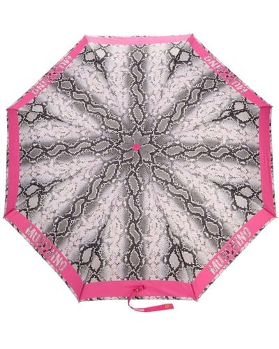 Moschino Logo-edge Snakeskin-print Umbrella - Pink