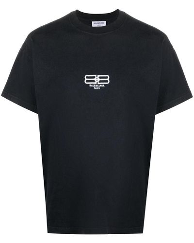 Balenciaga T-Shirt mit Logo-Stickerei - Schwarz