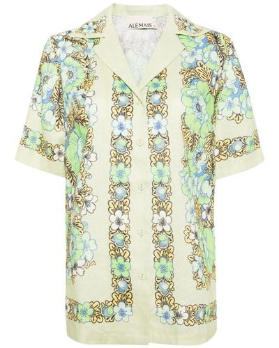 ALÉMAIS Velma Floral-print Linen Shirt - Green