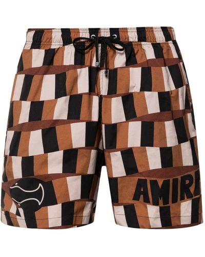 Amiri Logo-print Checked Swim Shorts - Black