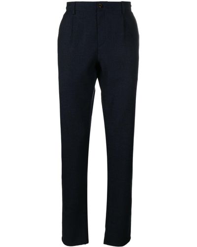 Canali Pleat-detailing Wool Tapered Trousers - Blue