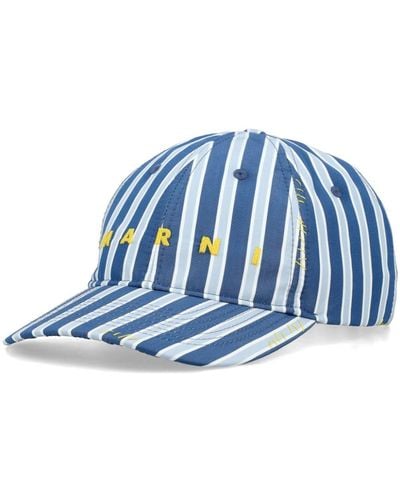 Marni Striped Cotton Baseball Cap - Blue