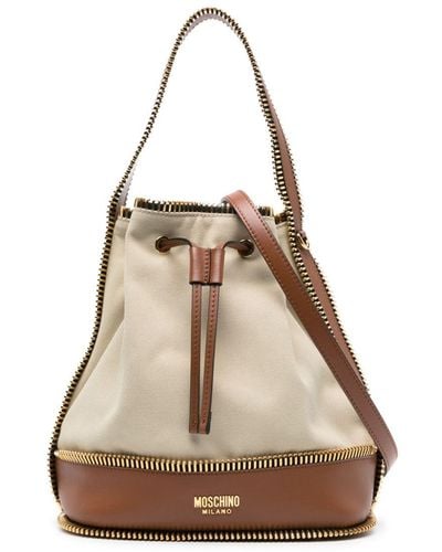 Moschino Exposed-zip Detail Canvas Bucket Bag - Natural