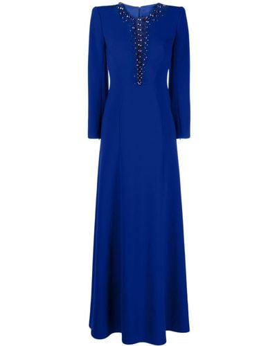 Jenny Packham Marius Crystal-embellished Crepe Gown Dress - Blue