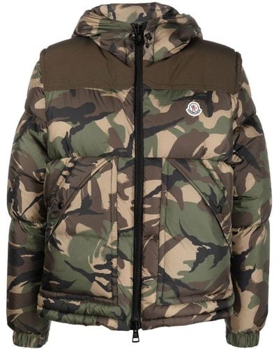 Moncler Camouflage-print Hooded Puffer Jacket - Green