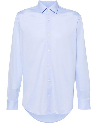 BOGGI Doby-weave Cotton-blend Shirt - Blue