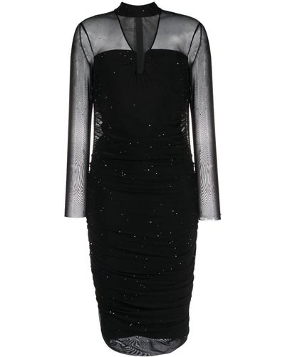 Nissa Vestido con detalles de cristales y abertura - Negro