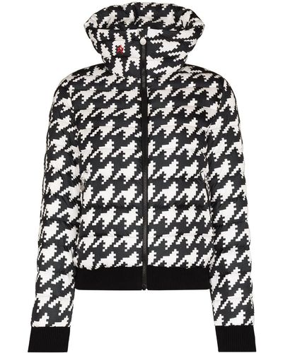 Perfect Moment Super Star Hooded Houndstooth Quilted Down Ski Jacket - Black