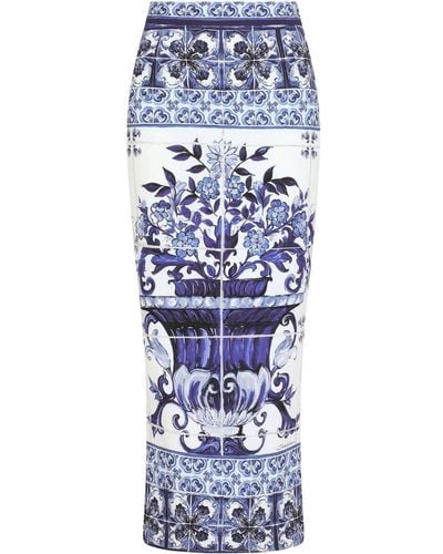 Dolce & Gabbana Majolica-print Pencil Skirt - Blue