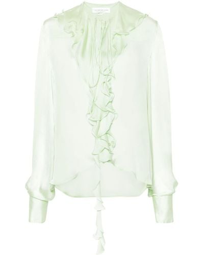 Victoria Beckham Romantic Semi-sheer Ruffled Shirt - Groen