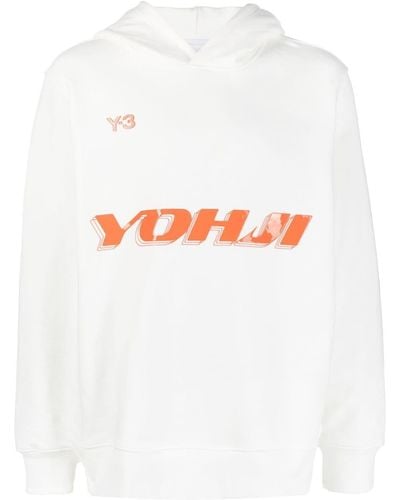 Y-3 Logo Print Hoodie - White