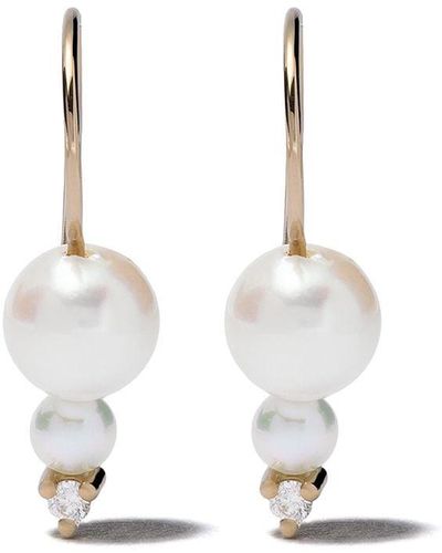 Mizuki 14kt Gold Sea Of Beauty Double Akoya Pearl Diamond Earrings - White