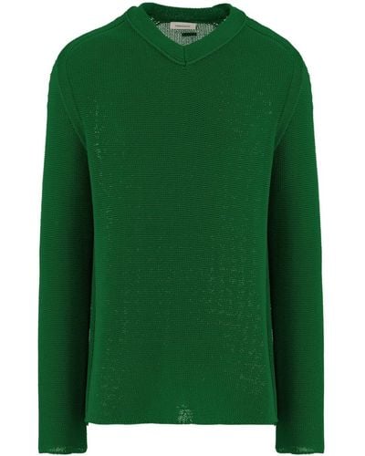 Ferragamo V-neck Cotton-blend Jumper - Green