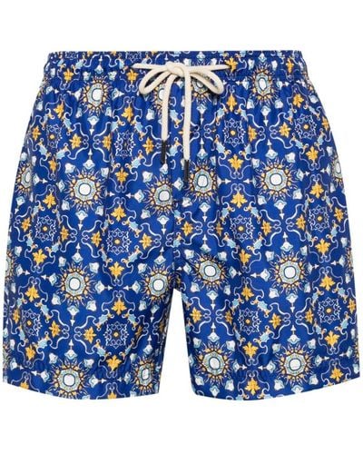 Peninsula Rapallo Mediterranean-pattern Swim Shorts - Blue