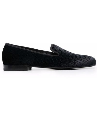 Fendi Ff Motif Leather Loafers - Black