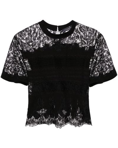 Ermanno Scervino Cropped T-shirt Met Kanten Vlakken - Zwart