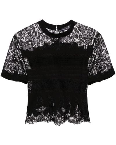 Ermanno Scervino T-shirt crop con inserti in pizzo - Nero