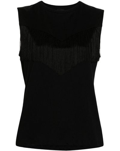 Pinko Cotton Top Twilight With Fringes - Black