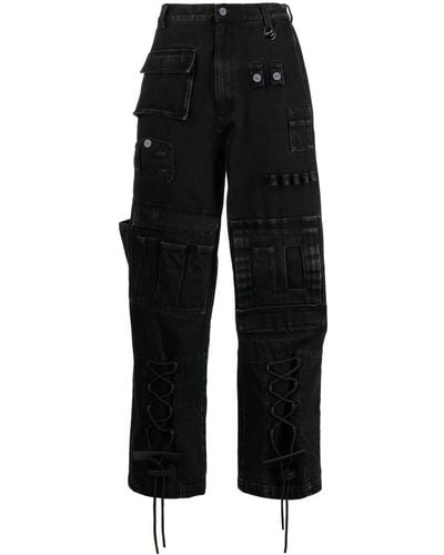 Xander Zhou Lace-up Detail Cargo Jeans - Black
