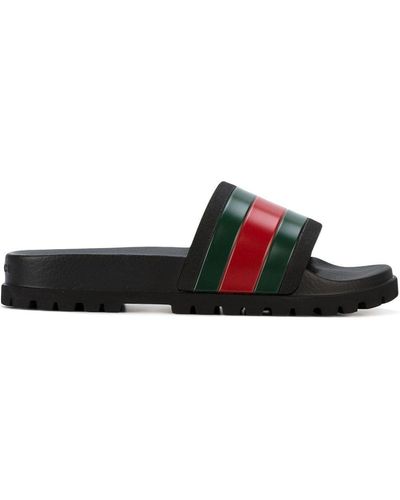 Gucci Men's Web Rubber Slide Sandal - Zwart