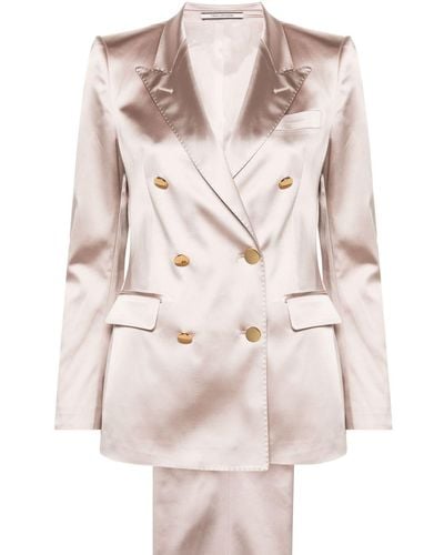 Tagliatore Double-breasted Satin Suit - Natural