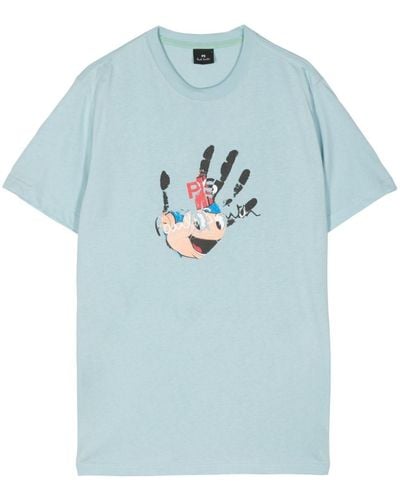 PS by Paul Smith Hand Print Cotton T-Shirt - Azul