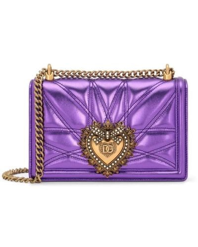Dolce & Gabbana Devotion Medium Shoulder Bag - Women's - Lambskin/calf Leather/cotton/acrylic - Purple