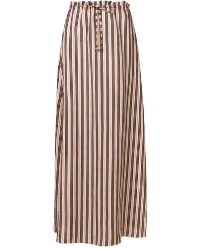 Amir Slama Paper-bag Stripe Pattern Linen Skirt - Brown