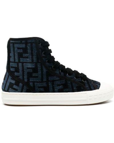 Fendi Velvet Ff High-top Sneakers - Black