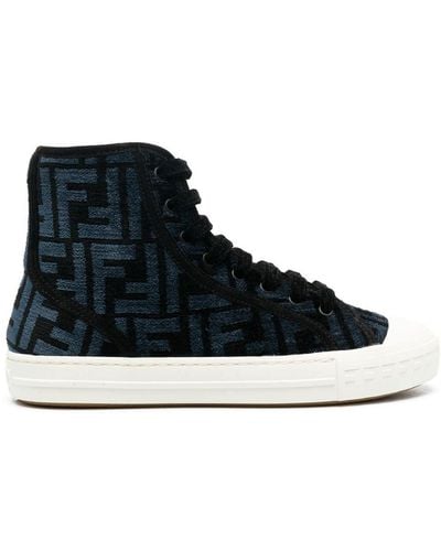 Fendi High-Top-Sneakers aus Samt - Schwarz