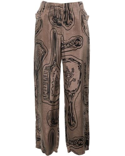 Bimba Y Lola Graphic-print Straight Trousers - Brown