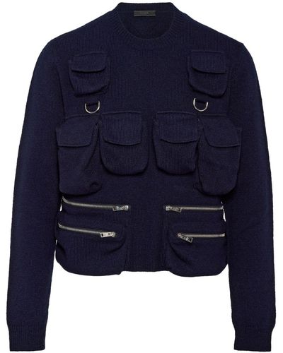 Prada Flap-pocket Shetland Wool Jumper - Blue