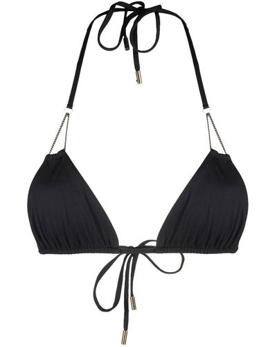 Saint Laurent Top de bikini con detalle de cadena - Negro