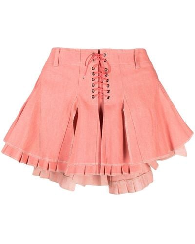 Ludovic de Saint Sernin Mirage Lace-up Denim Miniskirt - Pink