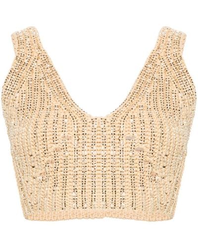 Ermanno Scervino Crystal-embellished Knitted Top - Natural