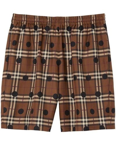 Burberry Polka-Dot Vintage Check Silk Shorts - Marrón