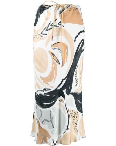 Alysi Swan Rhapsody-print Silk Skirt - White