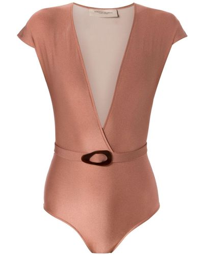Adriana Degreas Belted V-neck One-piece - Pink