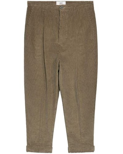 Ami Paris Corduroy Box-pleated Tapered Trousers - Green